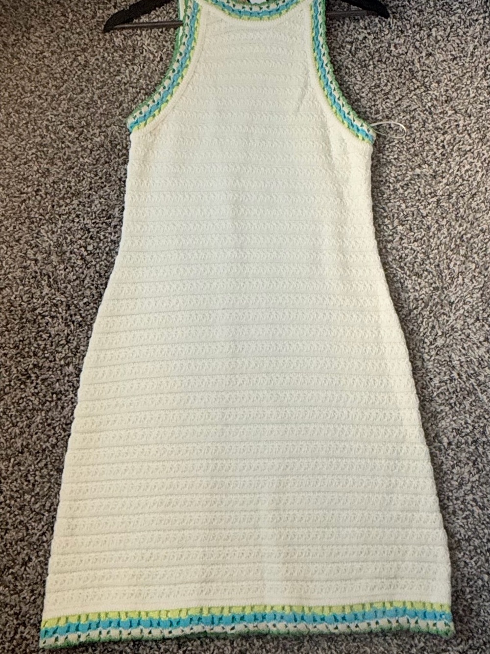 white crochet knit halter mini dress